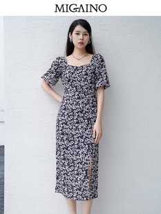 Migaino曼娅奴法式连衣裙女2023年春新款优雅碎花茶歇裙MN32DC100