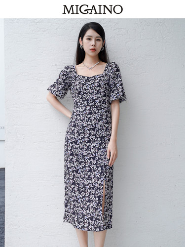 Migaino曼娅奴法式连衣裙女2023年春新款优雅碎花茶歇裙MN32DC100