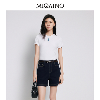 【商场同款】Migaino曼娅奴圆领卡通刺绣修身正肩T恤女MP22RA047