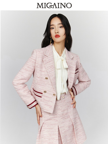 曼娅奴小香风外套女2024春季新款气质高级感粗花呢上衣MM32SC073