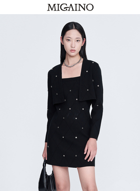 Migaino曼娅奴黑色连衣裙女2023春季新款简约两件套裙子MN12DW213
