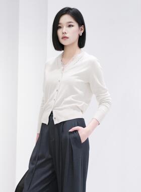 Migaino曼娅奴女装秋新款蕾丝拼接别致百搭长袖针织开衫MP32JK224