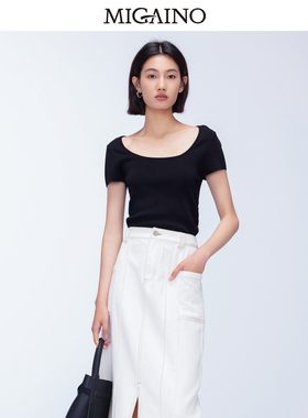 Migaino曼娅奴女装2024年早秋新款修身显瘦简约短袖针织MO32KW227