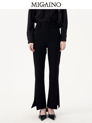 Migaino曼娅奴正装裤女2023春季新款休闲高腰黑色西裤MN32BC043