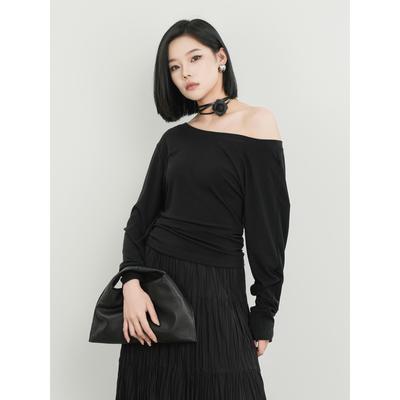 Migaino曼娅奴秋季新款性感露肩修身显瘦一字肩长袖T恤MP32RC008