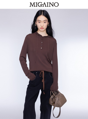 Migaino曼娅奴女装2024年秋季新款连帽修身运动针织上衣MO32KW222