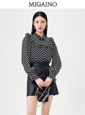 曼娅奴印花雪纺长袖衬衫MN34AC607