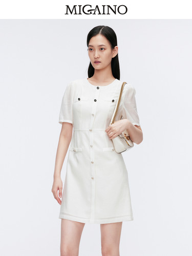 Migaino曼娅奴女装2024夏季新款小个子圆领短袖连衣裙MO22DA196