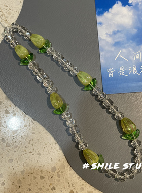 绿色郁金香花朵透明高级可爱ins钥匙扣挂链手机链手腕定制CCD原创
