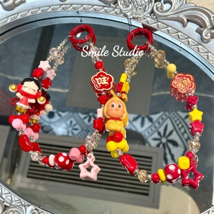潮玩马马福福新年萌粒泡泡创意SP手工手机链挂件手串钥匙扣礼物红