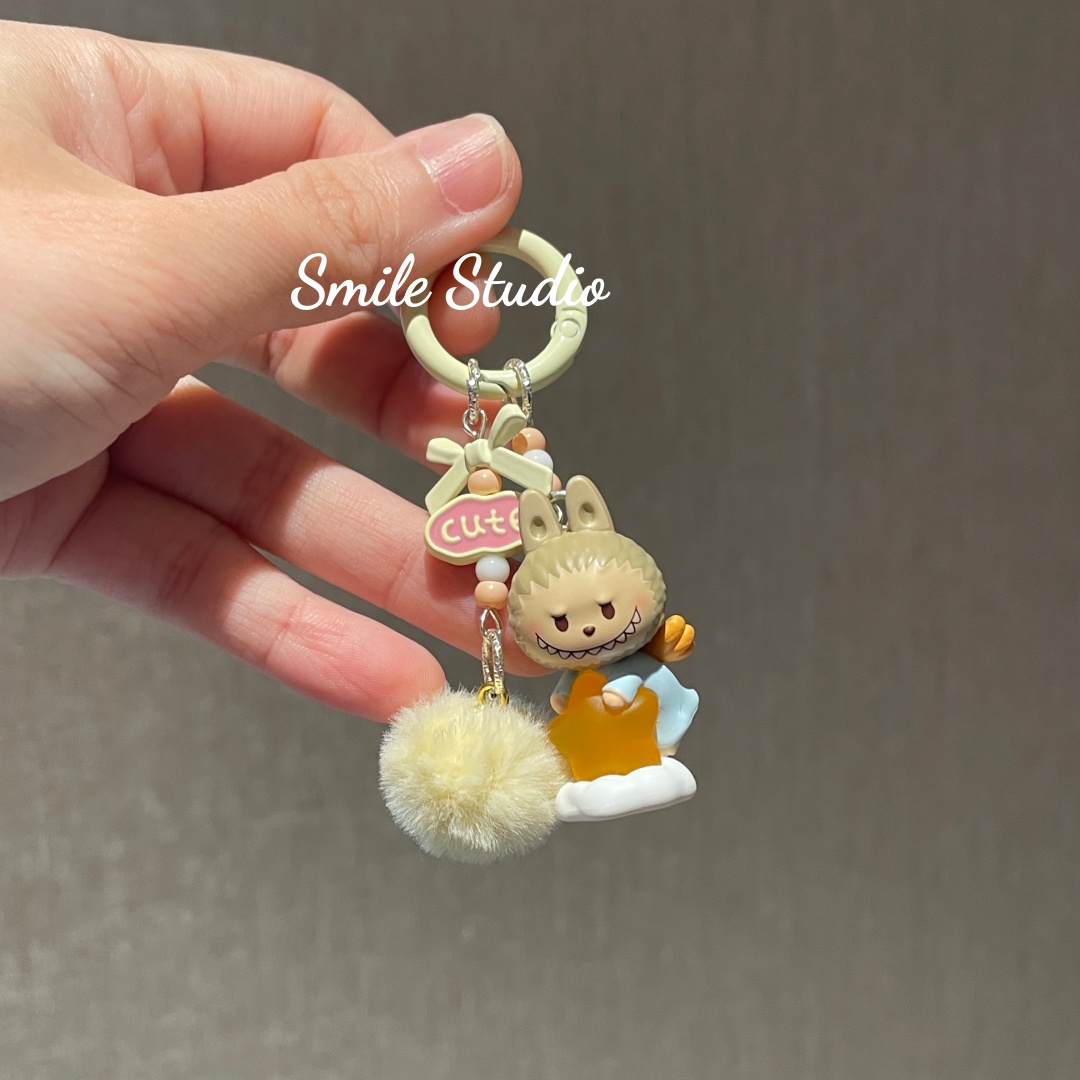 泡泡DIY手工labu点亮夜空毛球星星人创意串珠手机链车挂件钥匙扣