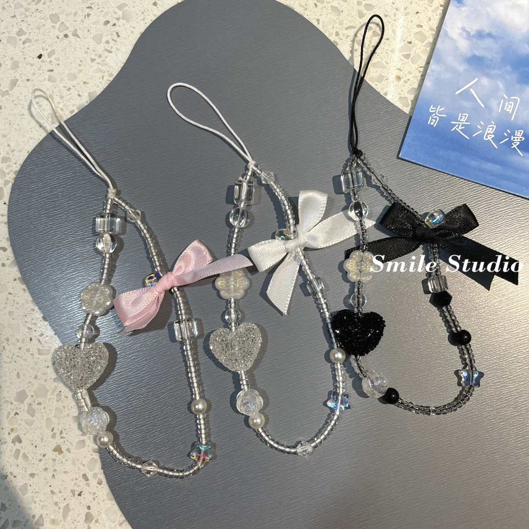 日韩INS甜美浪漫蝴蝶结糖果爱心钥匙扣手机链手腕定制CCD挂件手串