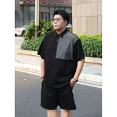 男装 路人社高级感男装 翻领上衣透气大码 短袖 胖子穿搭 拼接POLO衫