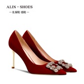 红色婚鞋 女2025新款 秋冬秀禾婚纱两穿不累脚高级感新娘结婚高跟鞋