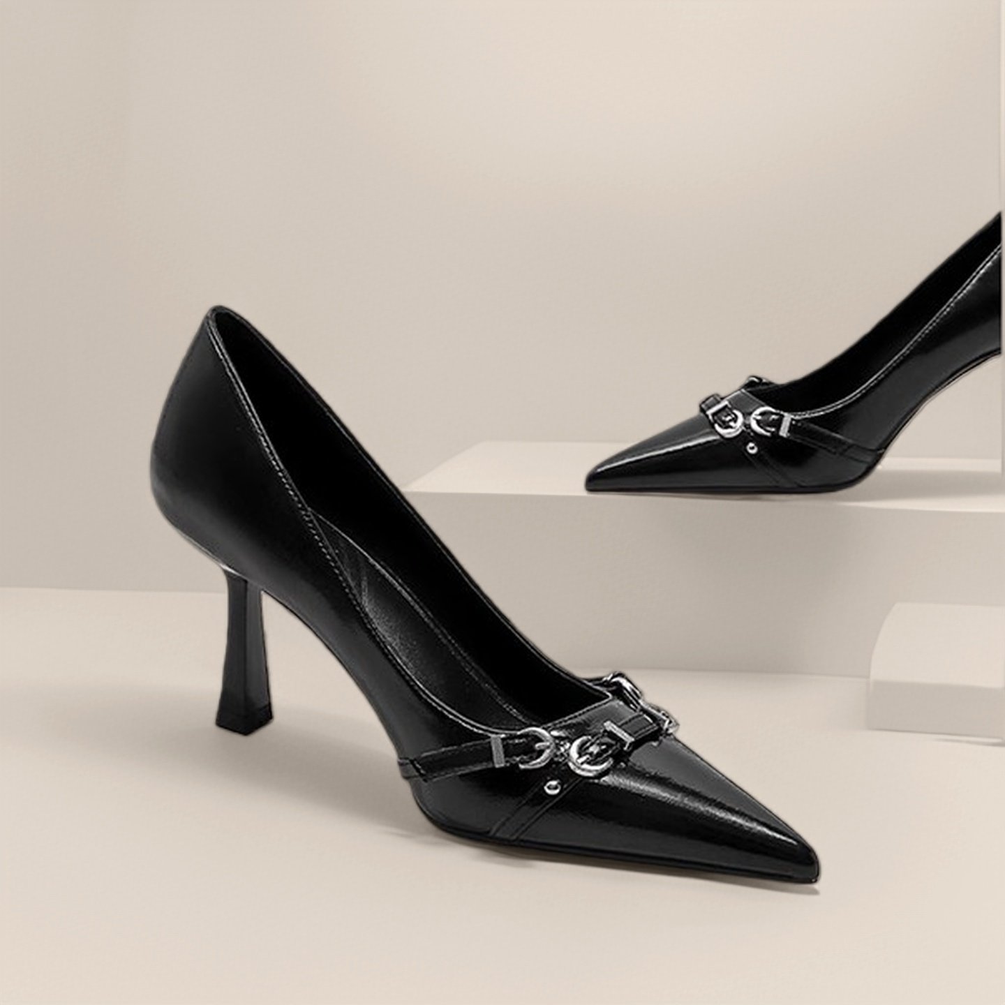 黑色轻熟绝美高跟鞋女2024年新款法式气质百搭尖头细跟单鞋配裙子,女鞋,浅口单鞋,淘宝优惠券,粉丝福利购,淘宝优惠卷