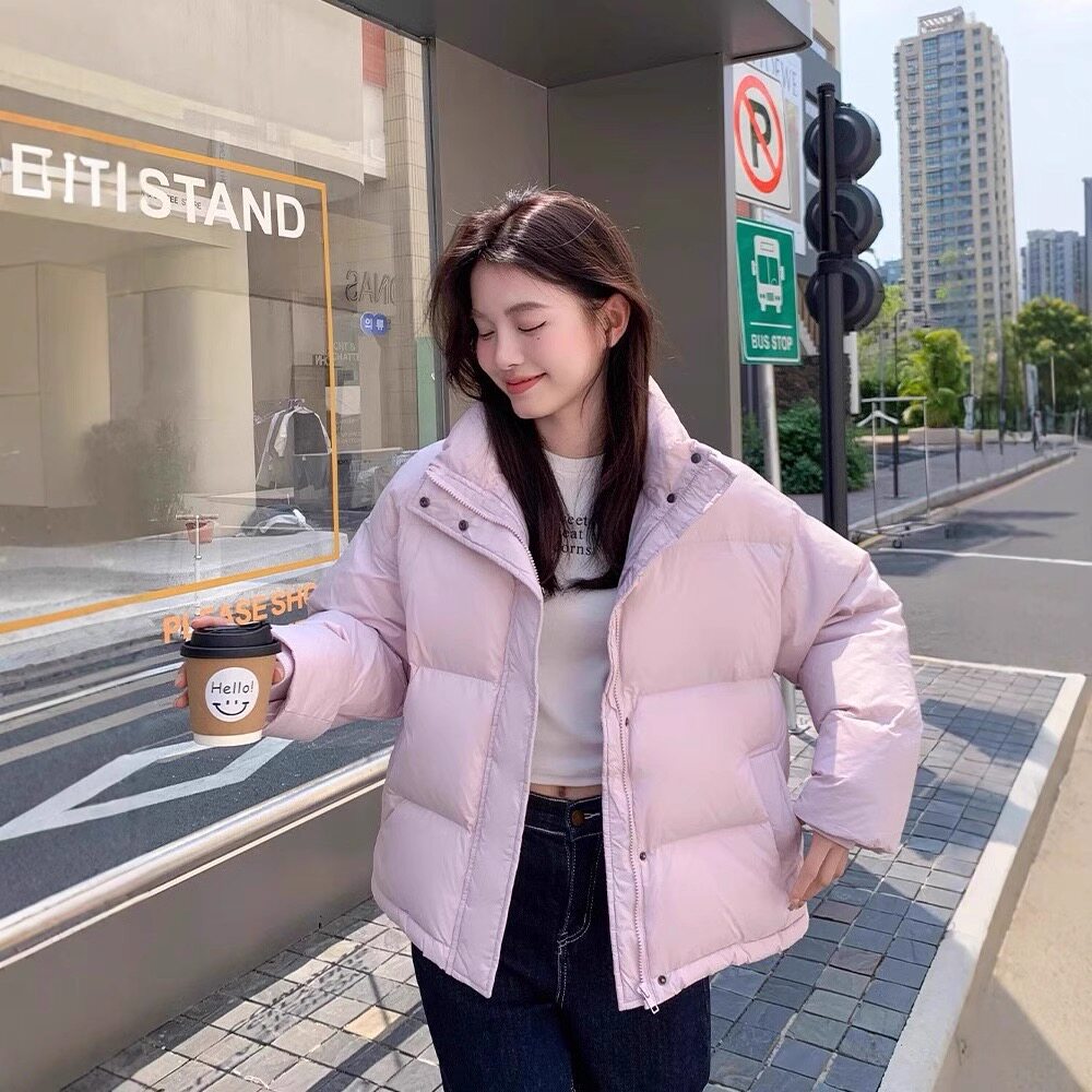 95白鸭绒面包羽绒服女短款2025年冬季新款加厚立领韩版学院风外套