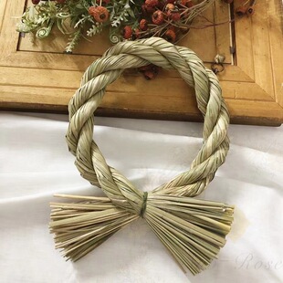 草编圆环手提注连绳花环森系绿植墙面装饰花环花店资材