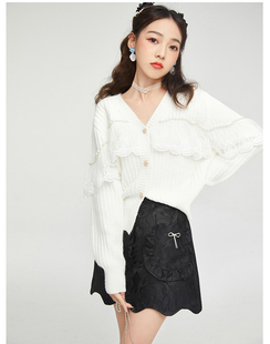 慵懒风宽松春季 白色毛衣女外套 甜美V领温柔高级感针织开衫 长袖