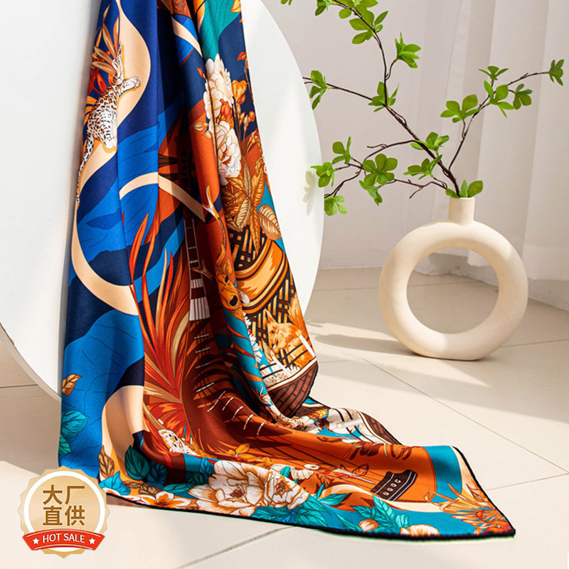 桑蚕丝丝巾礼盒2026四季腰果花印花薄款围巾感女纱巾跨境