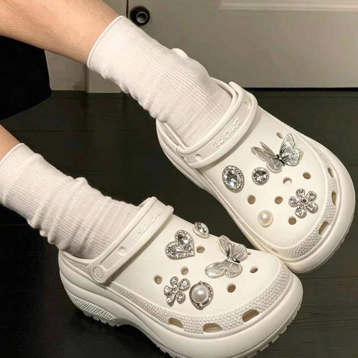高级感蝴蝶crocs鞋扣重工蝶幻梦