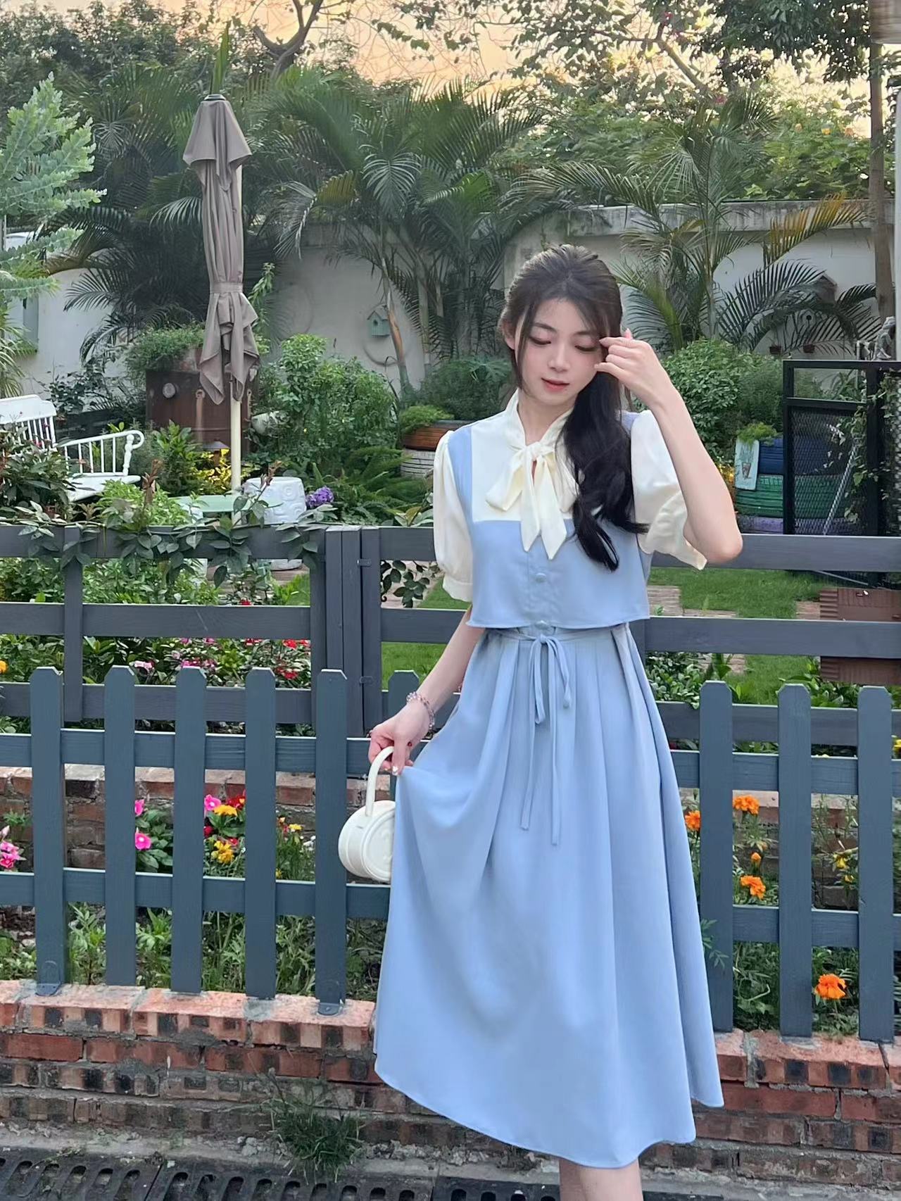 【心碎女孩】2023夏季新款甜美显瘦遮肚子假两件藏肉气质连衣裙女