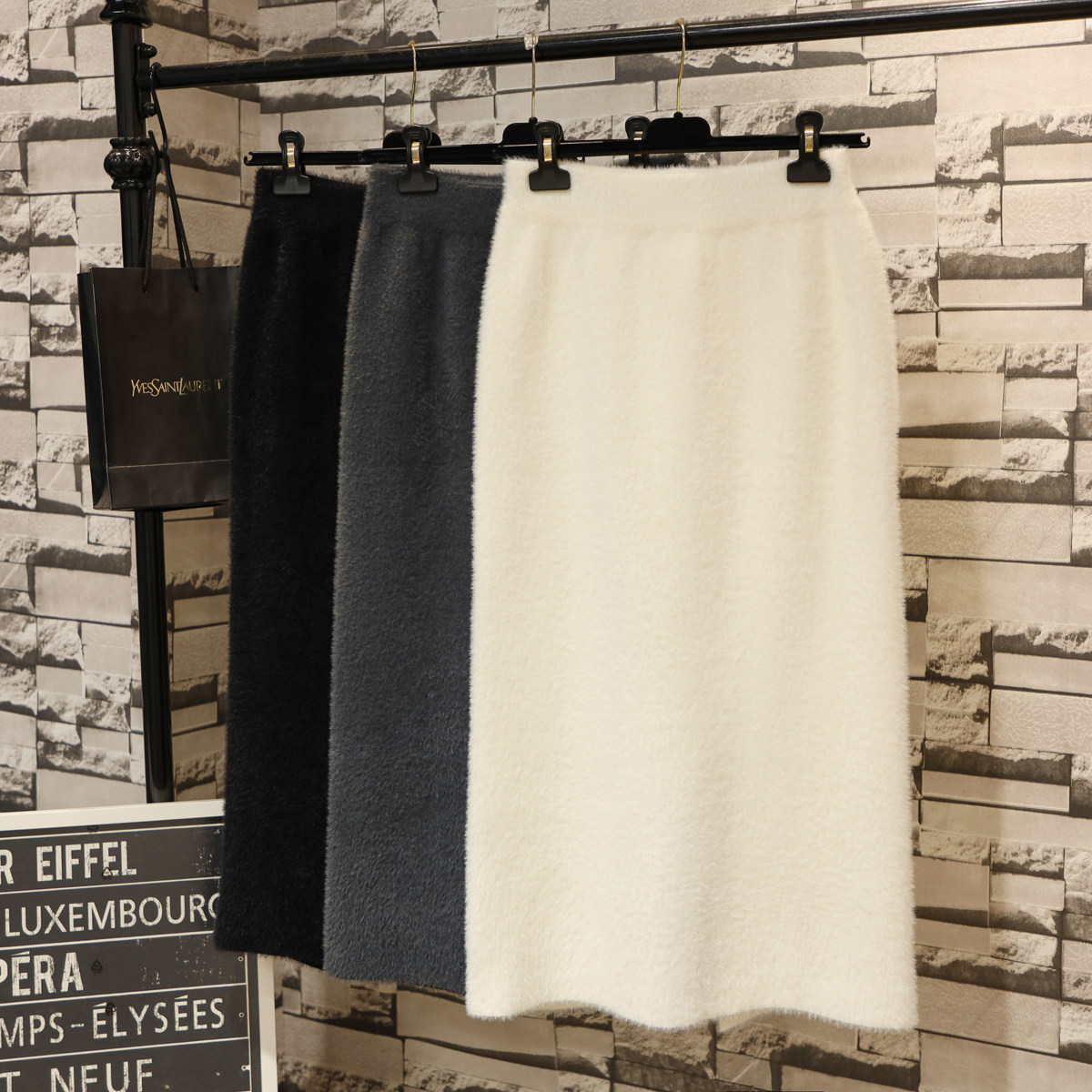 韩系A字加绒加厚中长针织半身裙