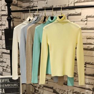 秋冬季韩版百搭修身羊毛堆堆领针织衫女打底内搭上衣高领薄款毛衣