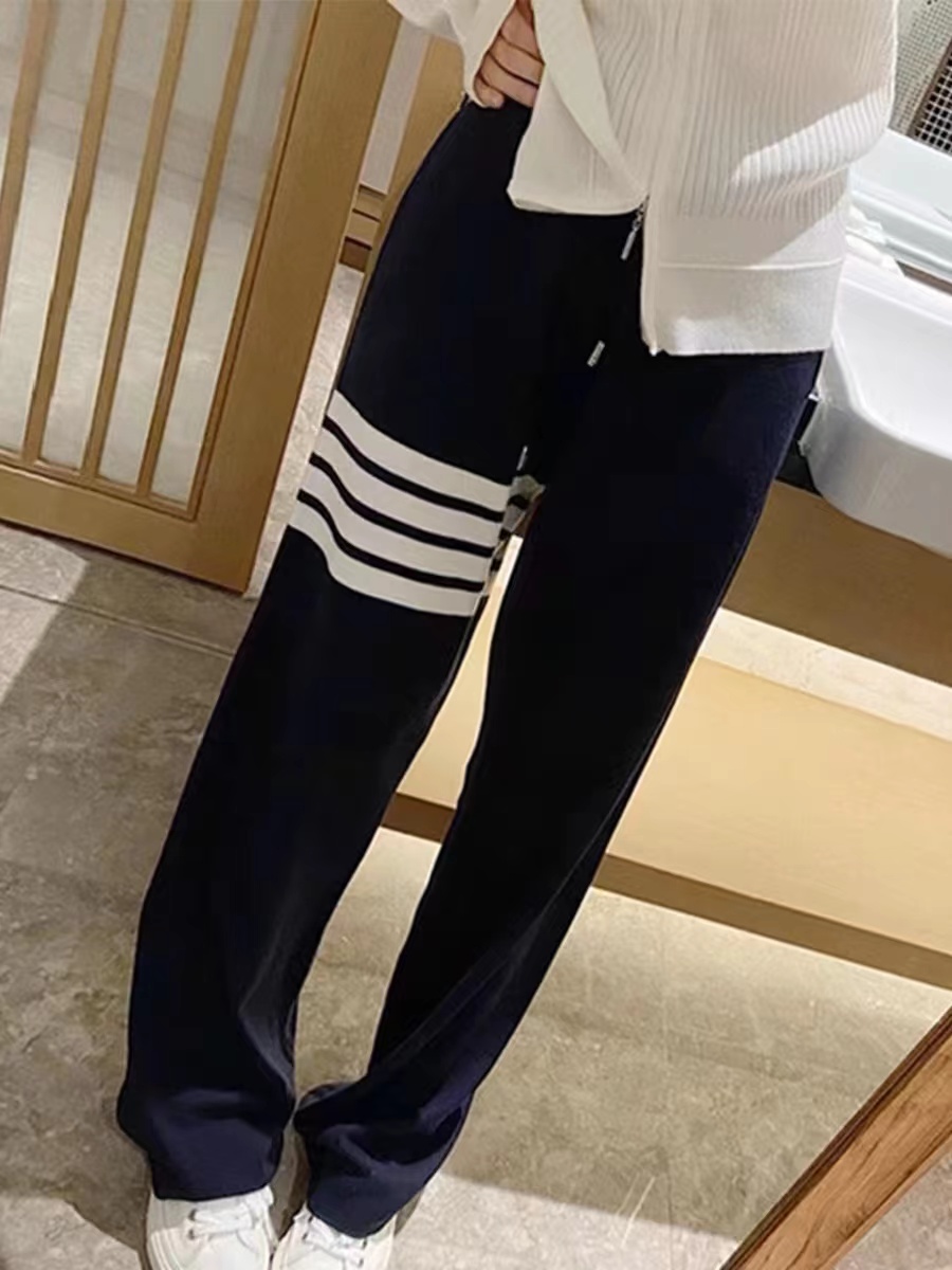 tb四道杠针织直筒裤运动卫裤宽松23年秋冬高腰显瘦休闲阔腿长裤子