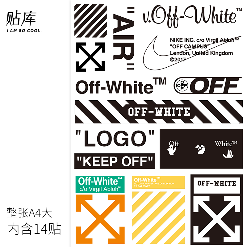 个性潮牌offwhite机车行李贴纸