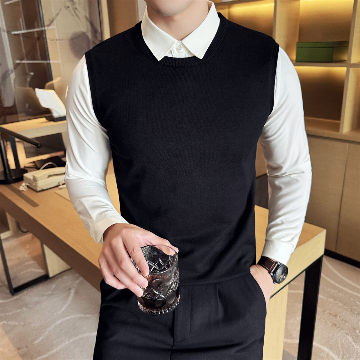 假两件毛衣男衬衫领秋冬衬衣针织衫内搭韩版潮流修身带领线衣打底