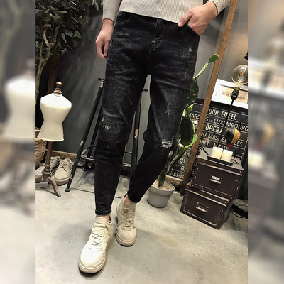 黑色牛仔裤男修身秋冬可选