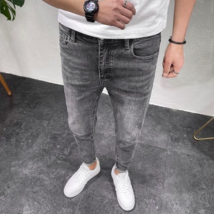 烟灰色牛仔裤男九分裤潮牌2025年春夏季潮流长裤韩版修身小脚裤子