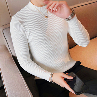 高级感毛衣男半高领潮牌内搭长袖紧身韩版修身潮流中领打底针织衫