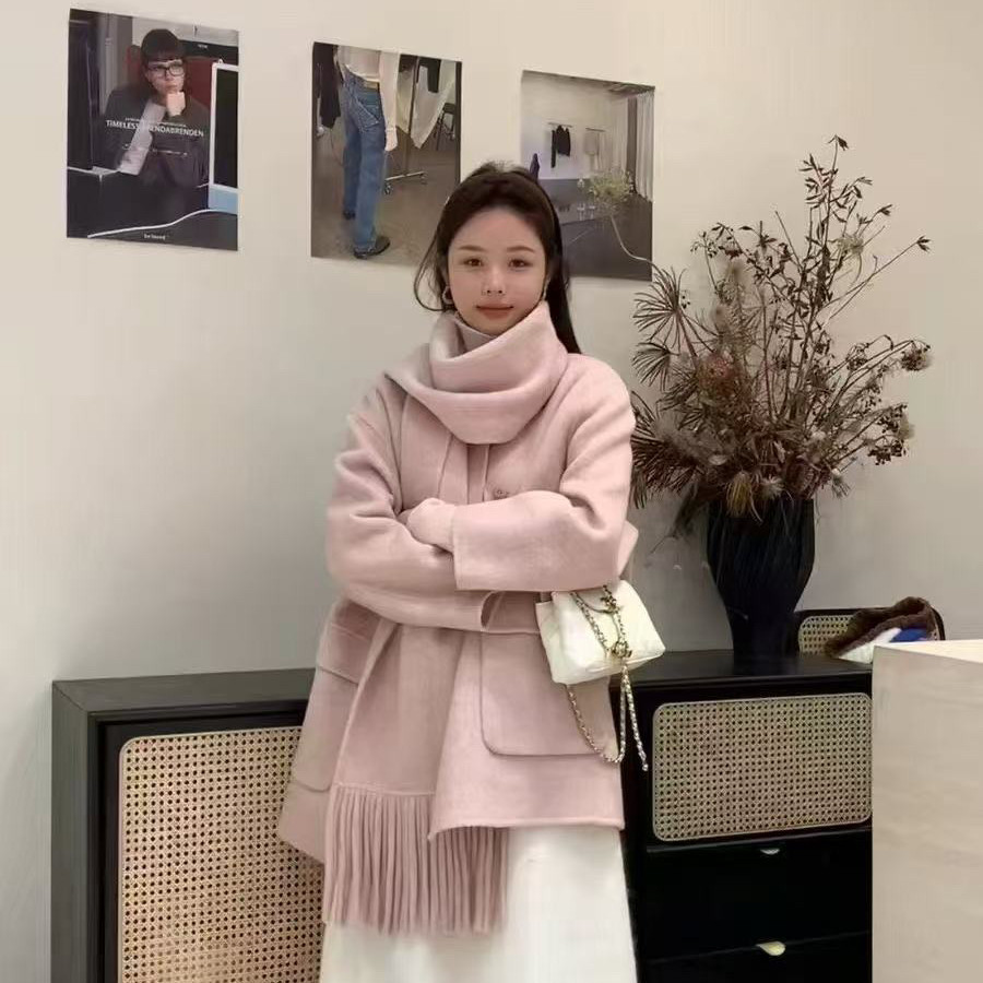 繁花圆领排扣中长款宽松羊毛外套(配围巾)（含77.6绵羊毛）5D8N1,女装/女士精品,羽绒服,淘宝优惠券,粉丝福利购,淘宝优惠卷