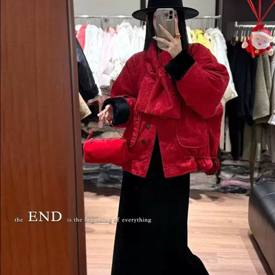 繁花家上新新中式国风宽松提花保暖羽绒服外套(配围脖)YS6-Js112