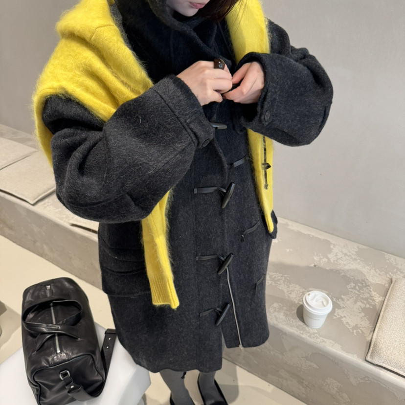 繁花新韩系中长款牛角扣设计羊毛外套（含75羊毛）slurp-8505