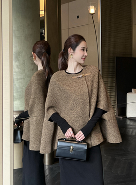 繁花复古时髦千金小香风斗篷羊毛外套（含50羊毛）25630