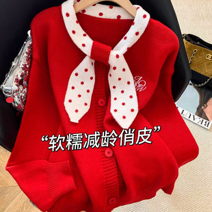 繁花年早春爆款推荐过节氛围感喜气红色设计感保暖毛衣YS1-55456