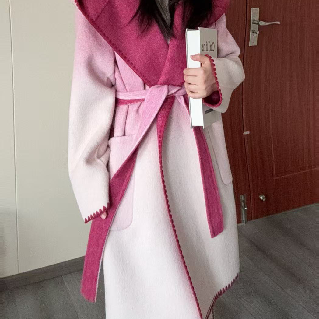 繁花小众款韩版小个子灰色羊毛外套(配腰带)（含100澳毛）ZH196