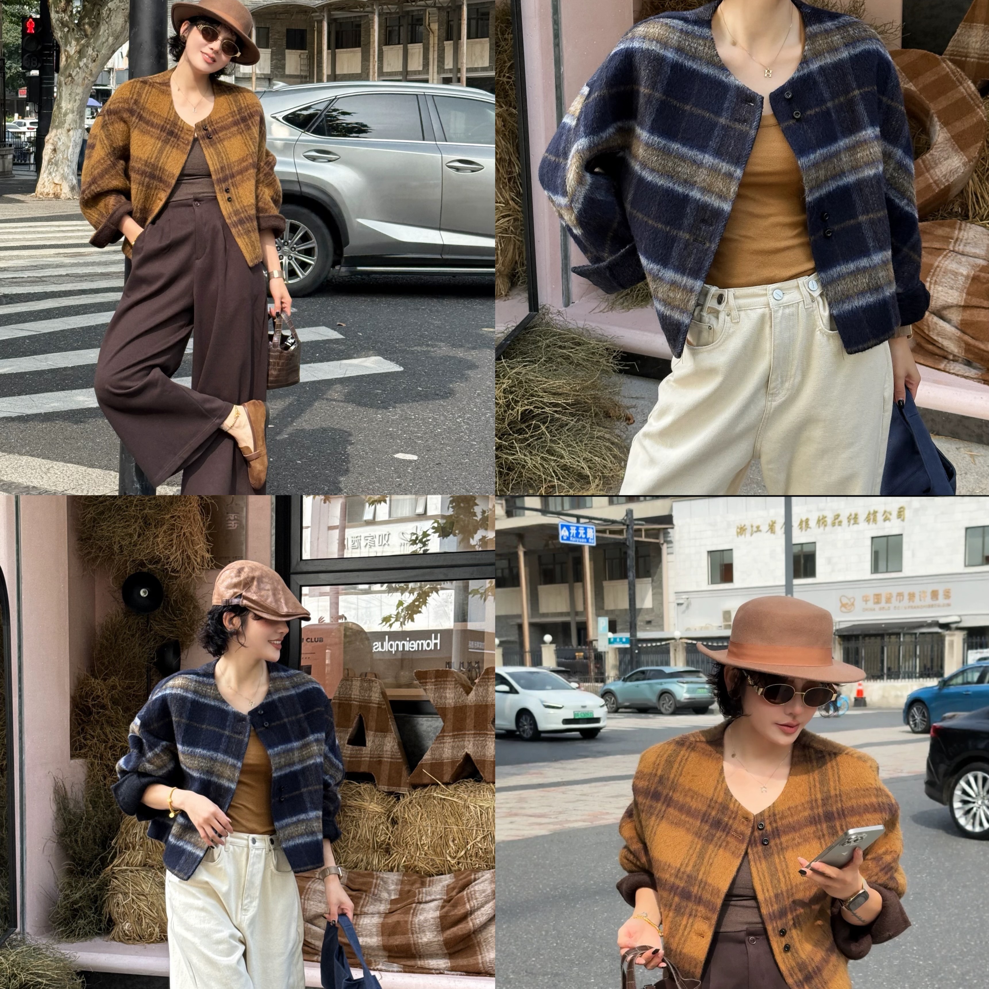 繁花小众韩锐池-上新复古格纹圆领宽松羊毛外套（含100澳毛）X602