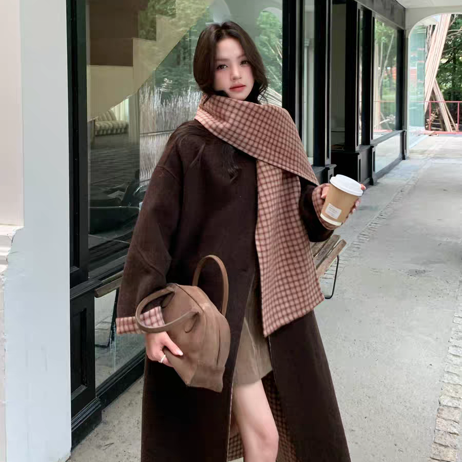 繁花-懒松弛感羊毛外套(配围巾)（含100澳毛）L-ZZ772452