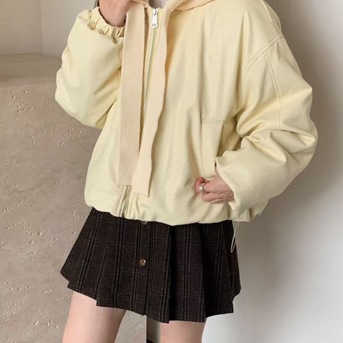 繁花帽PU皮高端洋气白鸭绒保暖羽绒服外套160