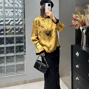 繁花店26早春上新百分百人丝提花拼真丝丝绒木耳边小衫 G405 YS75