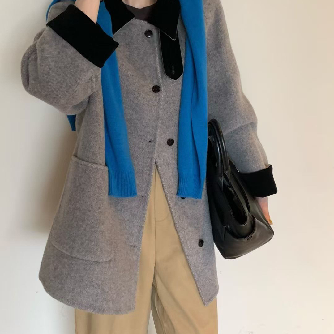 繁花休闲胖妹妹韩系中长款羊毛外套(含89.9澳毛)(10.1羊绒)S10