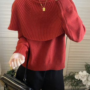 351 M60 繁花小众设计熊羊毛斗篷披肩设计保暖毛衣 含41.9羊毛