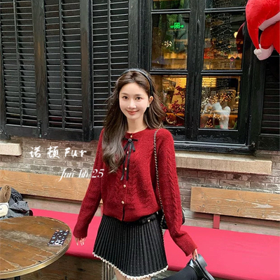 繁花早春高级感休闲显瘦气质针织开衫(配可拆卸蝴蝶结)Z-LMM3088