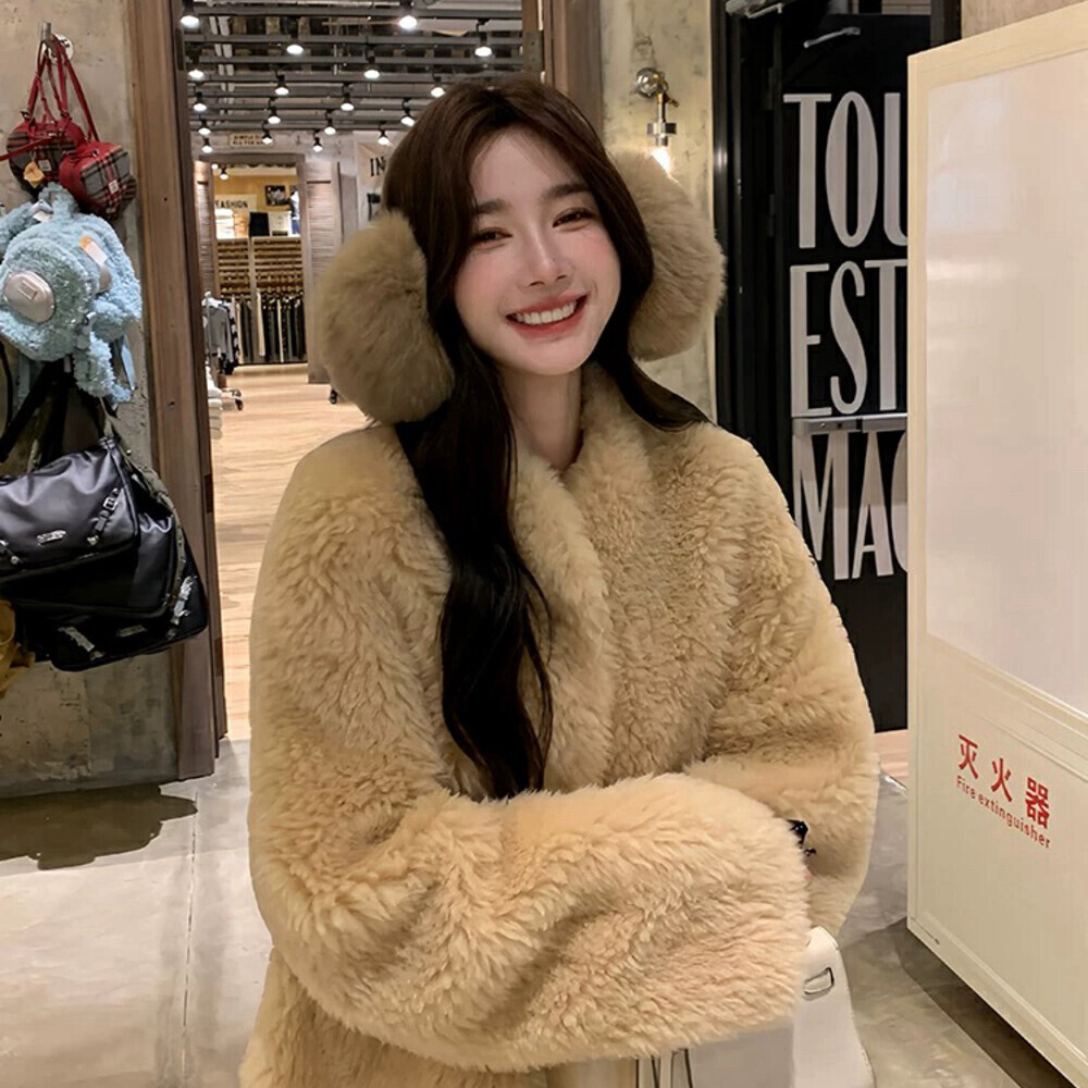 繁花芭莎羊毛长毛暖融融韩系小立领百搭羊毛外套含100羊毛ZZ0112