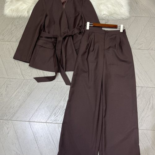 装外套+高腰显瘦阔腿裤两件套套装套装(配腰带)Y21698