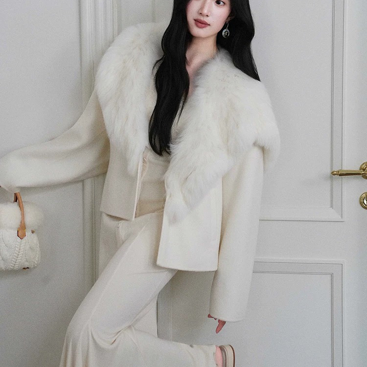 繁花狐狸毛毛领)(含100羊毛)(千金风小个子穿搭显瘦)PNF121