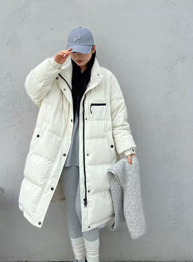 繁花冬上新立领宽松长款时尚保暖羽绒服外套71086